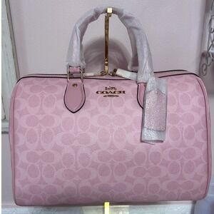 NWT Coach Large Rowan Powder Pink Satchel Signature Canvas Gold Hardware CAO77